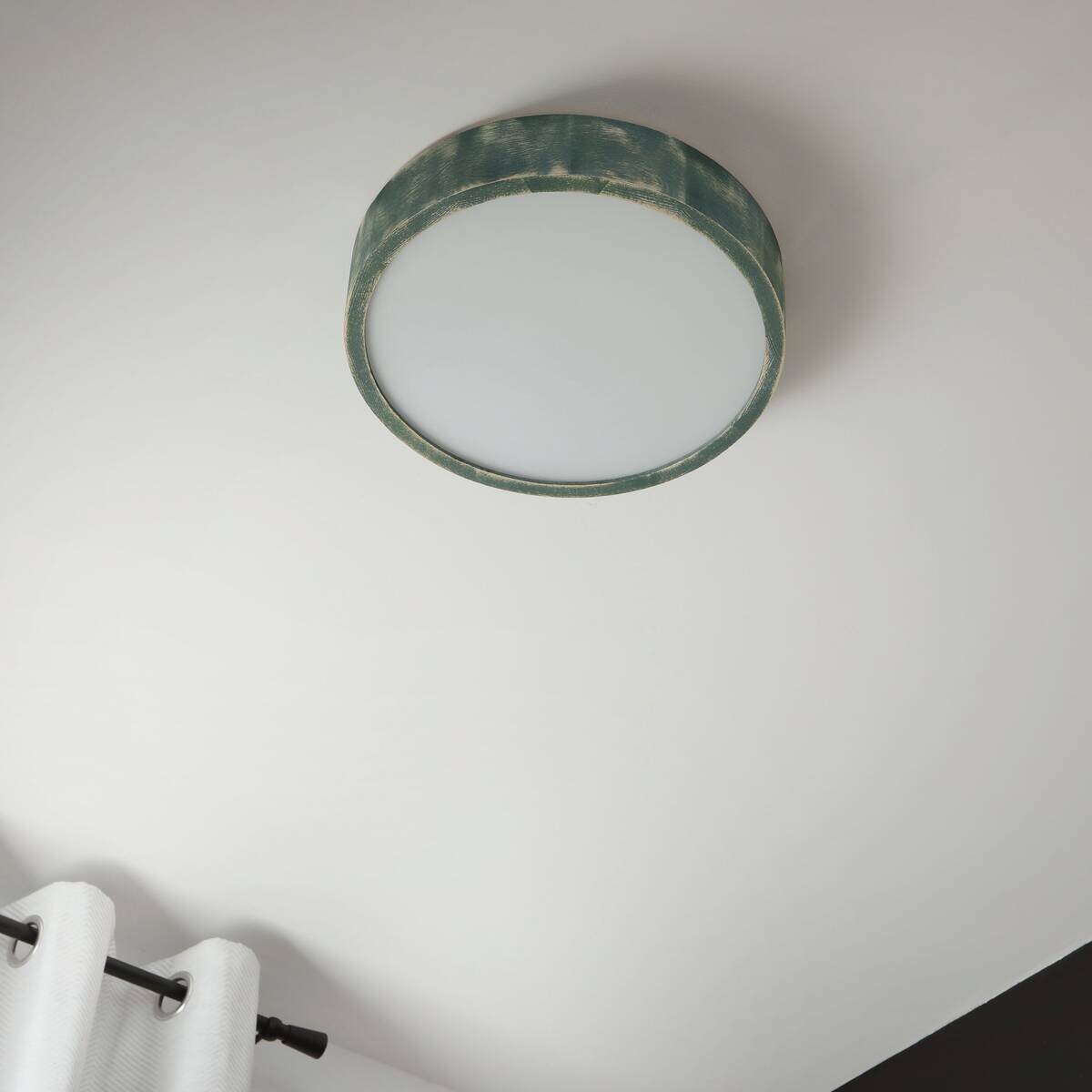 Lamkur Deckenleuchte grün hellbraun Holz Glas B/H/L: ca. 38x38x10 cm 2 Brennstellen