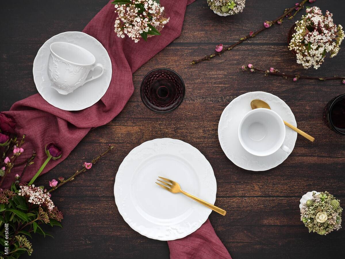 CreaTable Kaffeeservice Rokoko weiß Porzellan 18 tlg