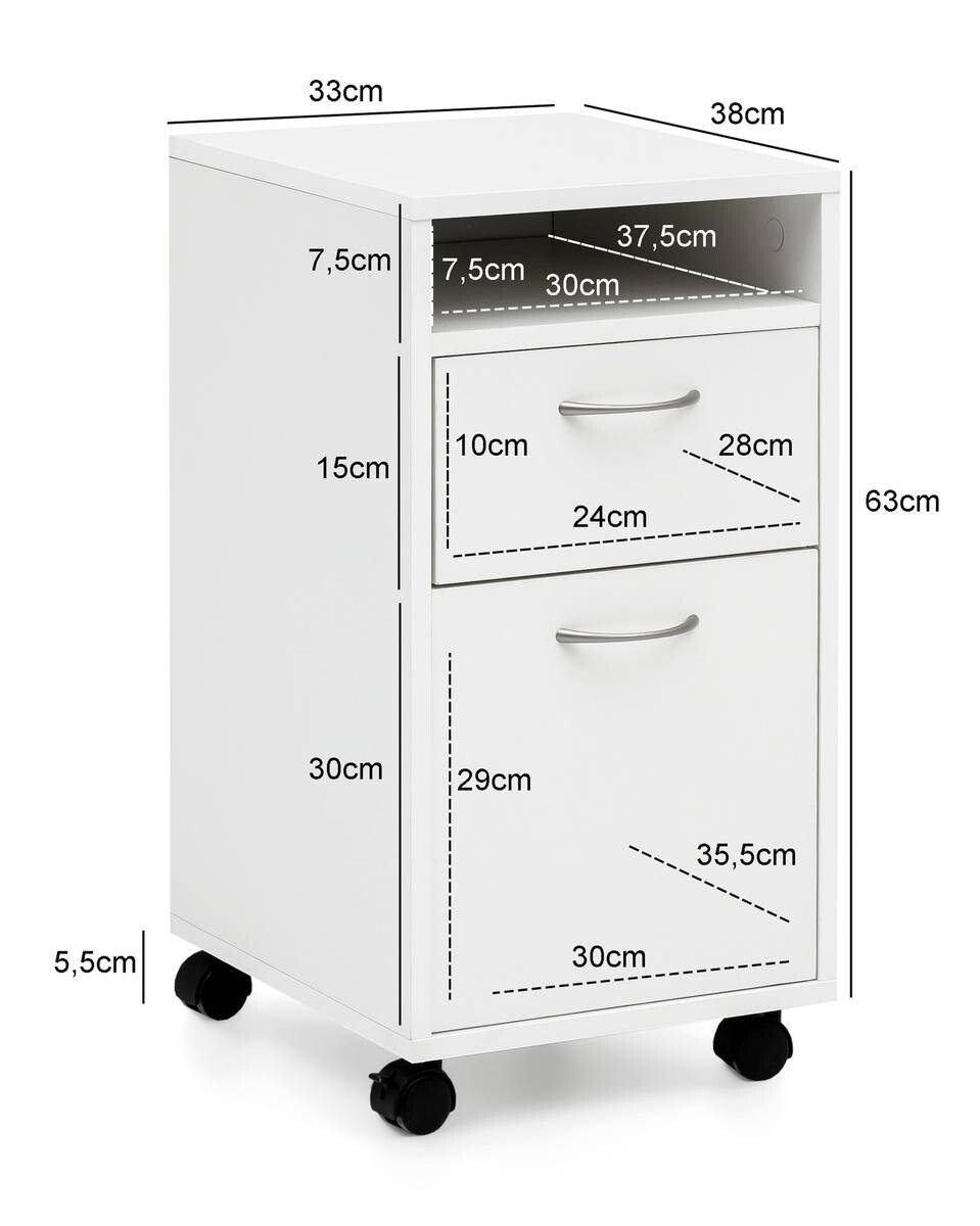 Rollcontainer weiß Spanplatte B/H/T: ca. 33x63x38 cm