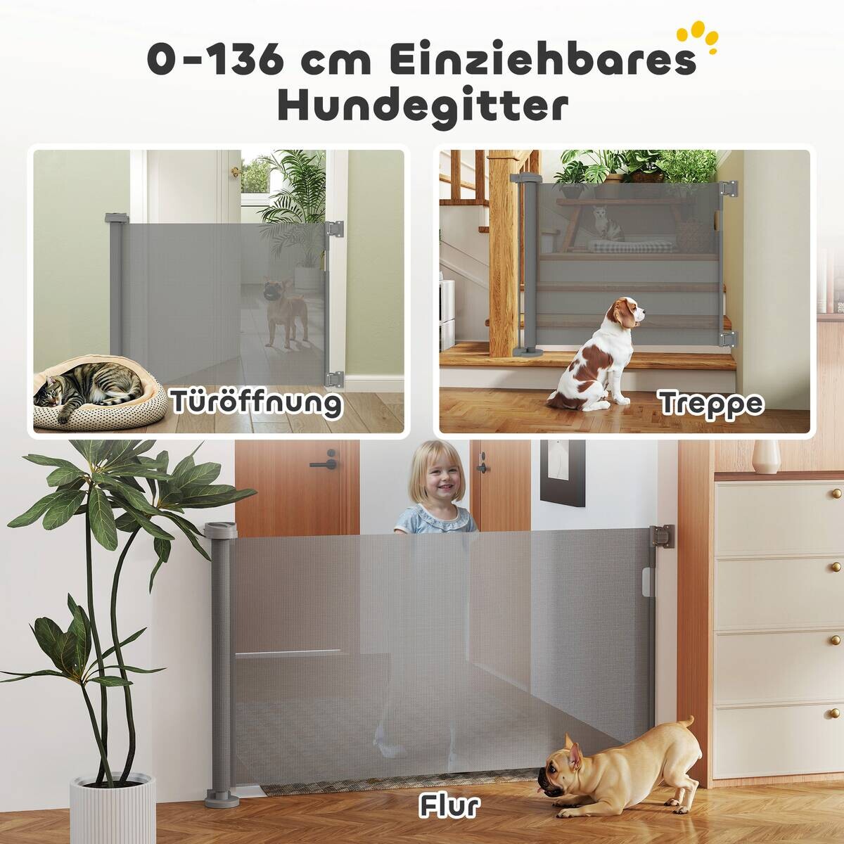 PawHut Türschutzgitter grau Aluminium B/H/L: ca. 10x87x142 cm