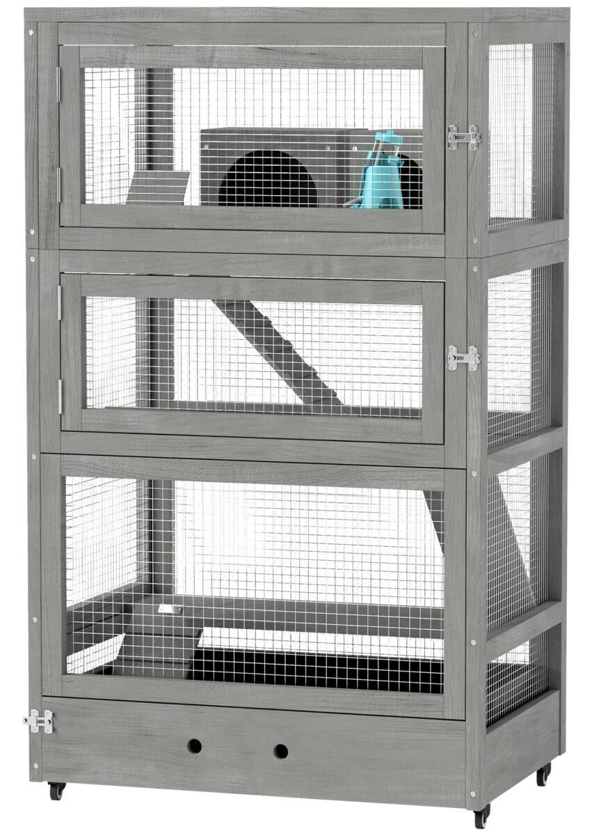 PawHut Zwerghamsterkäfig grau Holz B/H/L: ca. 45x109x65 cm