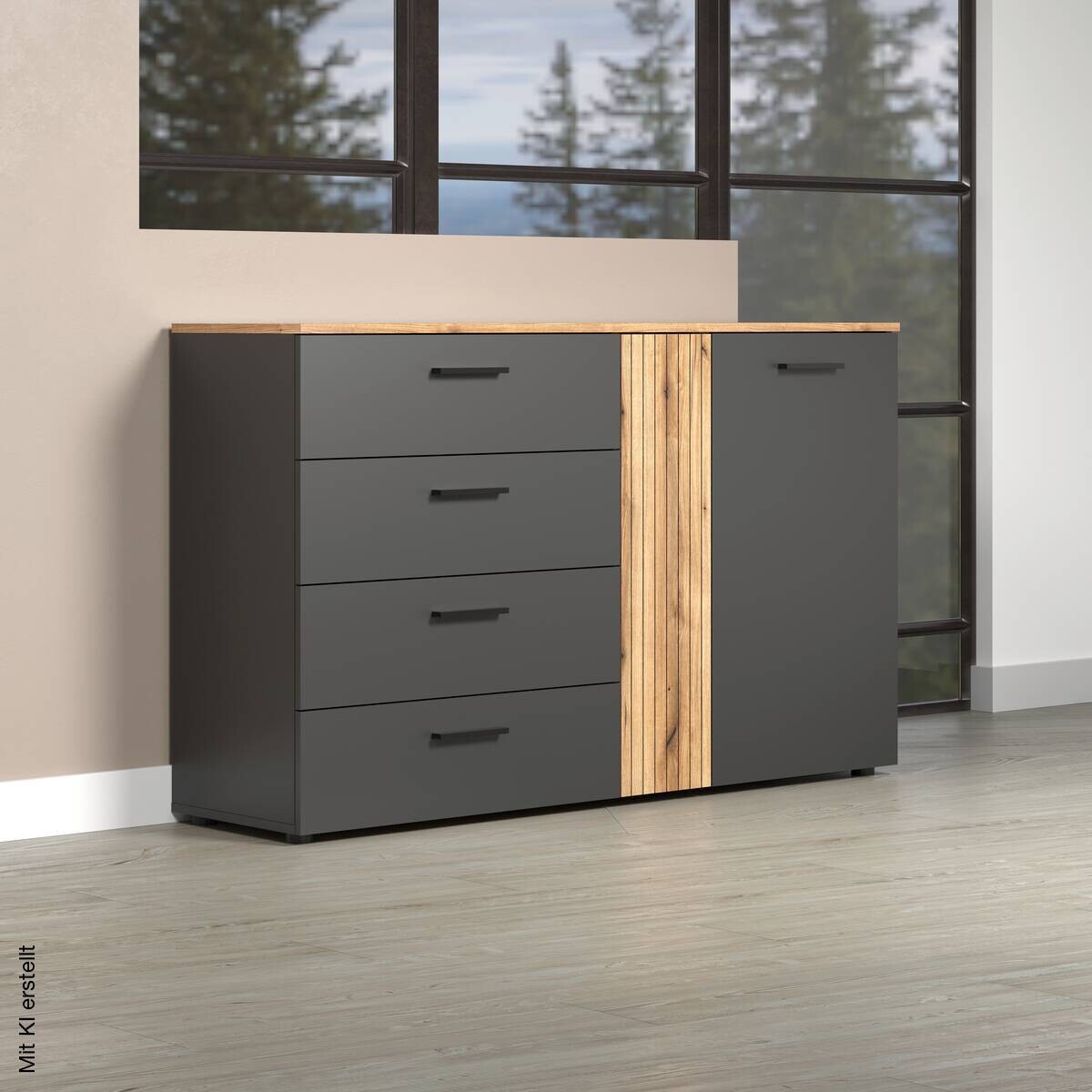 Kommode Esteban anthrazit Eiche Evoke Coast Nachbildung B/H/T: ca. 139x86x38 cm