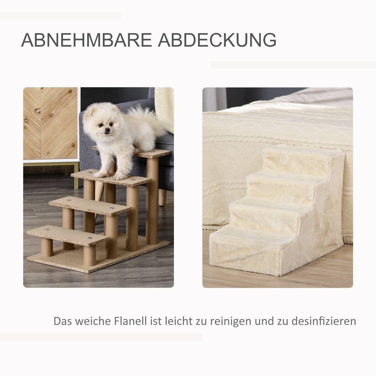 PawHut Haustiertreppe beige Edelstahl B/H/L: ca. 35x44x60 cm