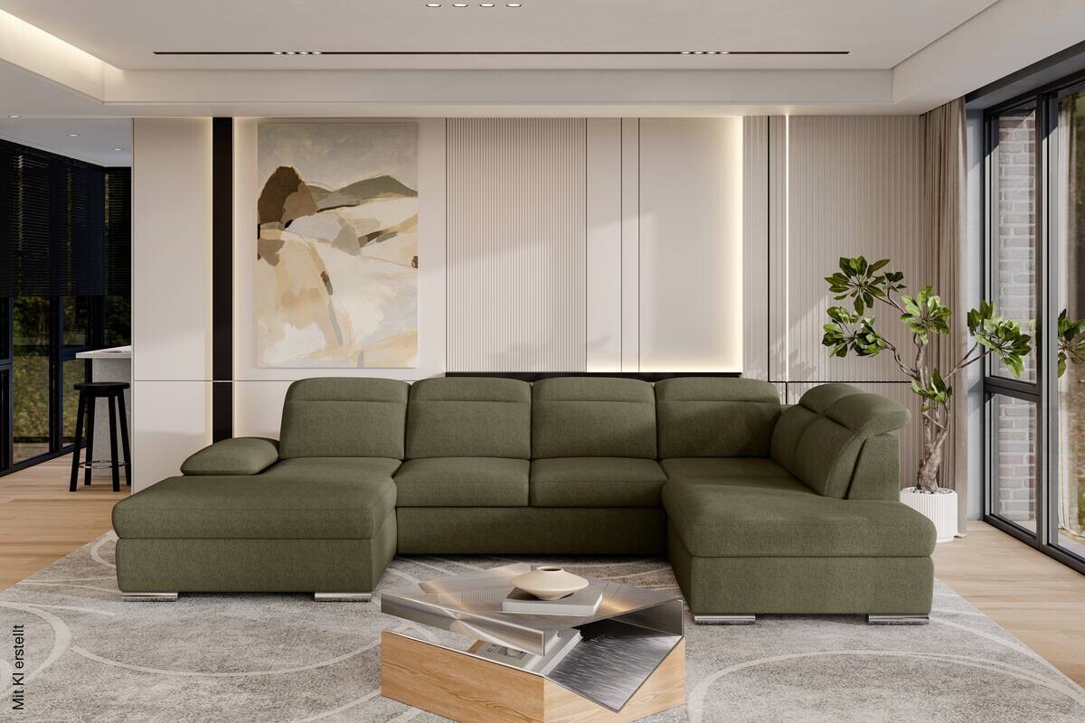 Wohnlandschaft olive Webstoff B/H/T: ca. 230x355x193 cm