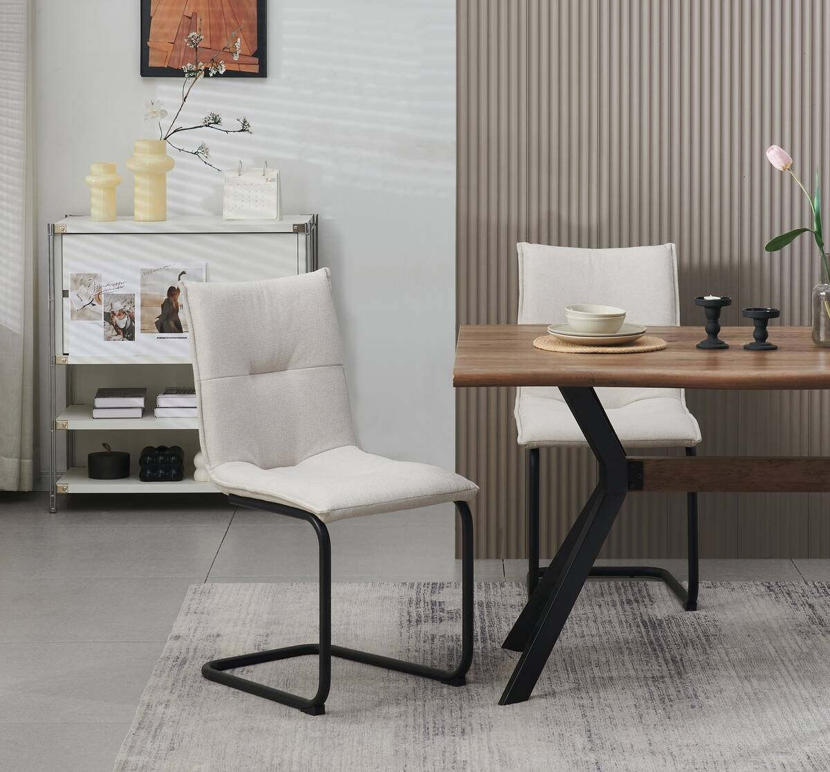 Schwingstuhl SONJA, 2er Set creme Webstoff B/H/T: ca. 46x89x57 cm