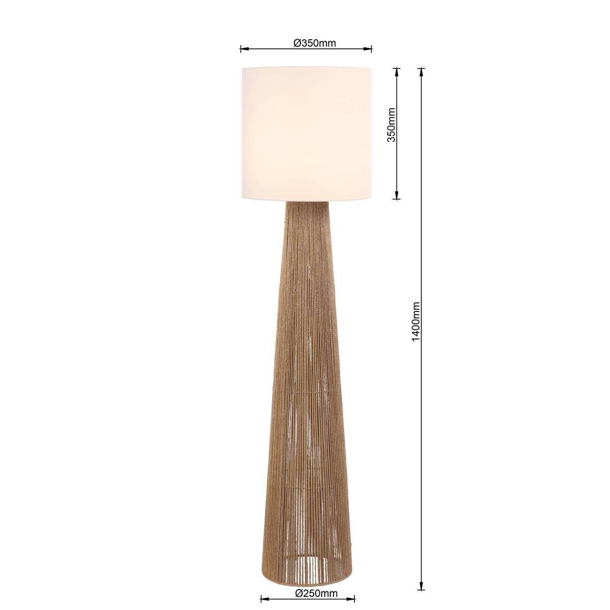 Stehlampe natur weiß Papier H/D: ca. 140x35 cm E27 1 Brennstellen