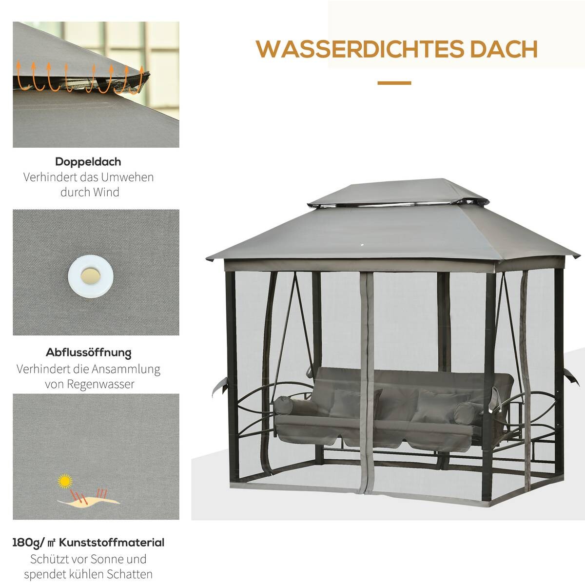 Outsunny Hollywoodschaukel grau Stahl B/H/L: ca. 172x248x256 cm