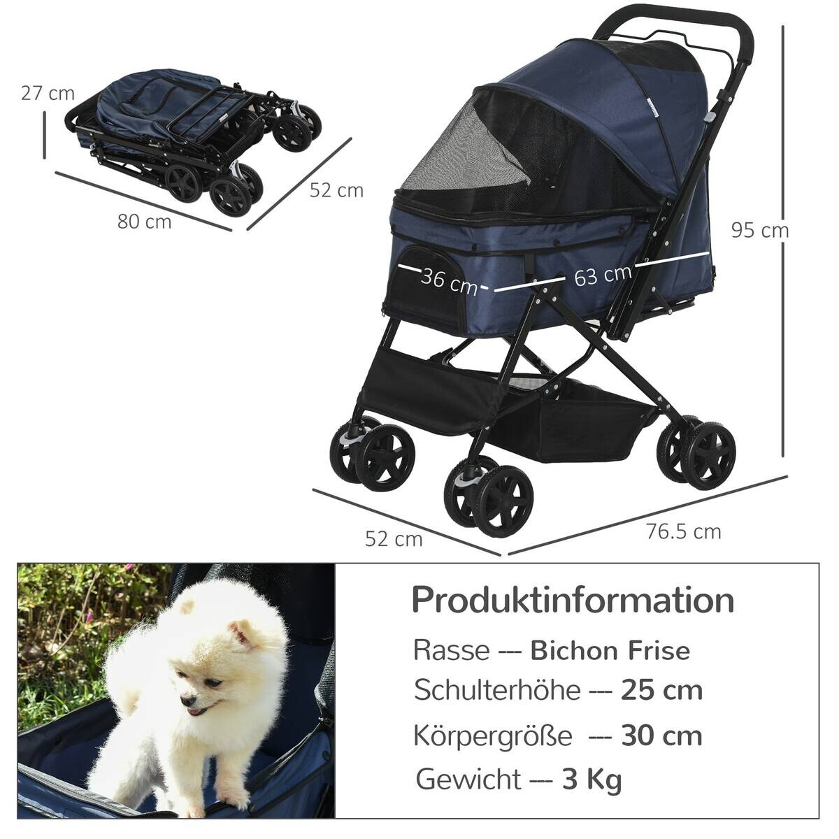 PawHut Hunde-Zubehör blau Polyester B/H/L: ca. 52x76,5x95 cm