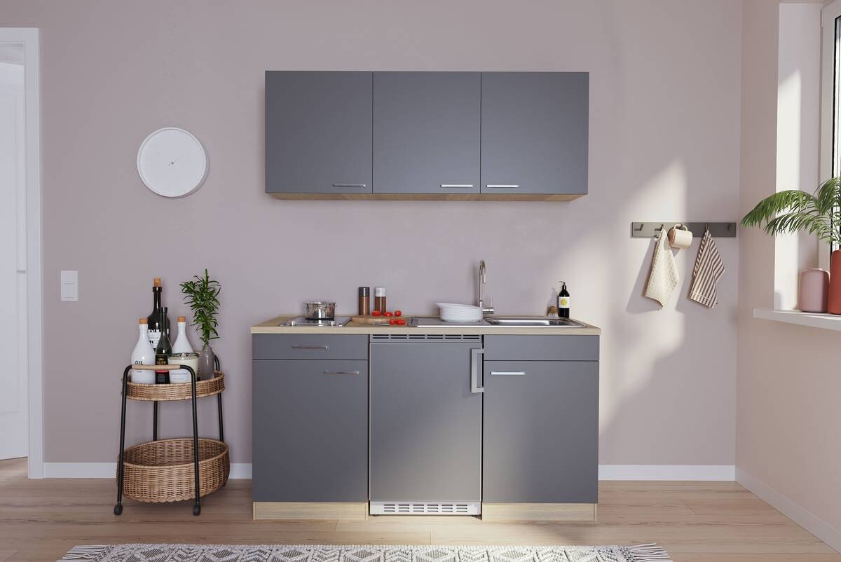 Respekta Singleküche Economy grau matt B/H/T: ca. 150x200x60 cm