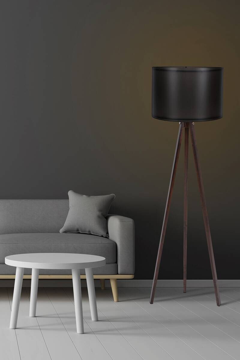 Opviq Stehlampe schwarz nussbaum MDF Polypropylen B/H/L: ca. 38x145x38 cm E27 1 Brennstellen