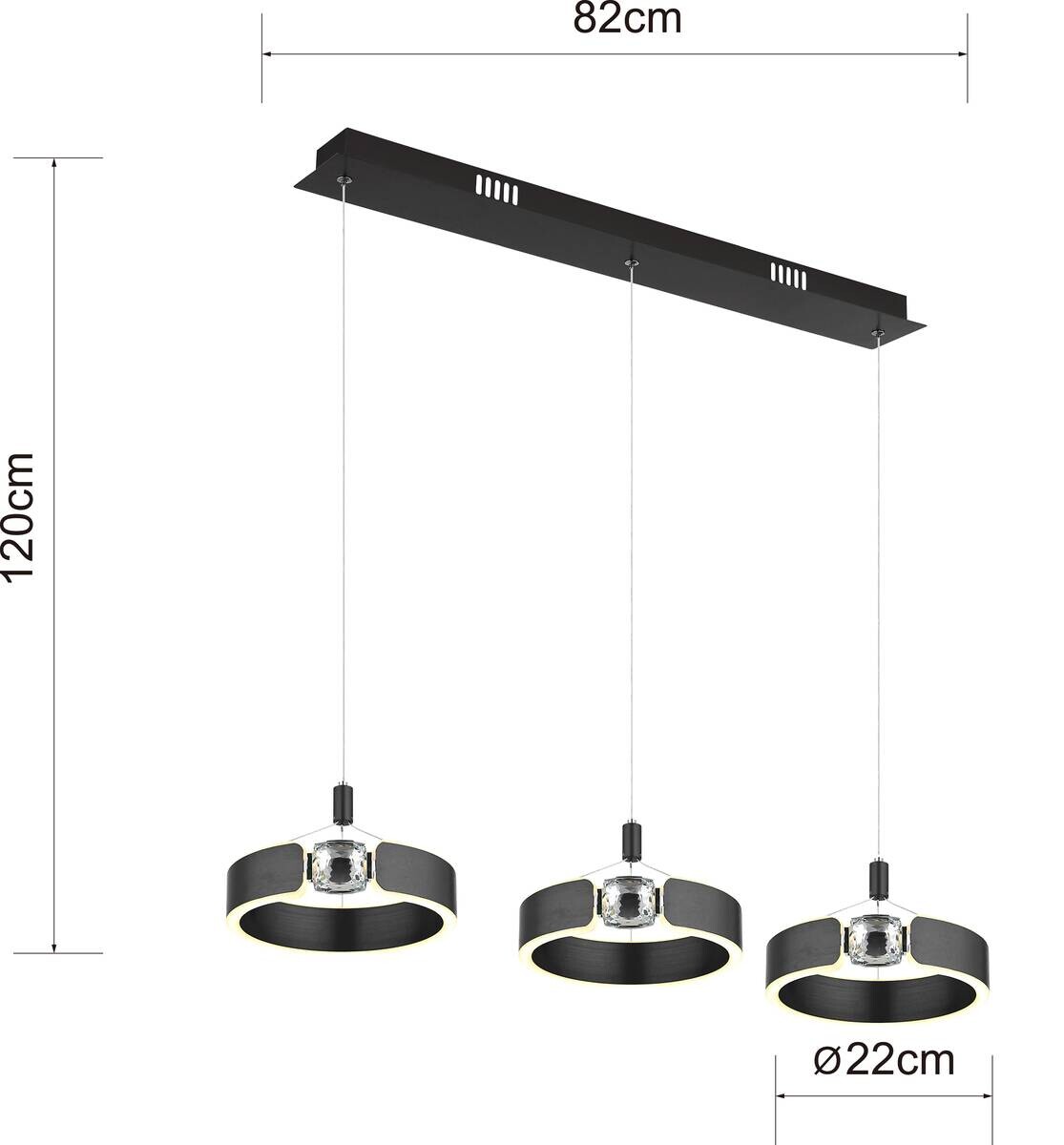 POCOline LED-Pendelleuchte Rings schwarz Metall B/H/L: ca. 22x120x82 cm