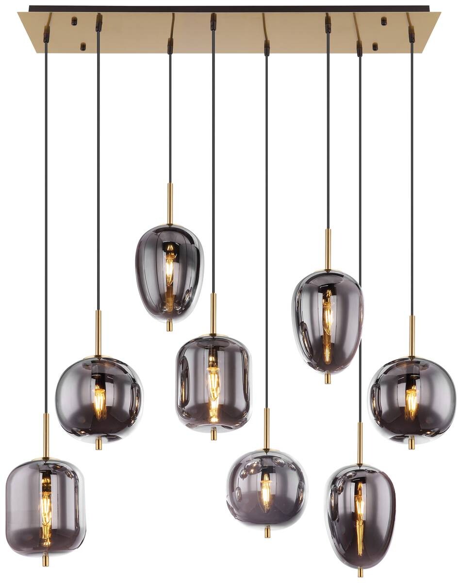 GLOBO Pendelleuchte Blacky messing Metall Rauchglas B/H/L: ca. 34x120x102,5 cm E14 8 Brennstellen