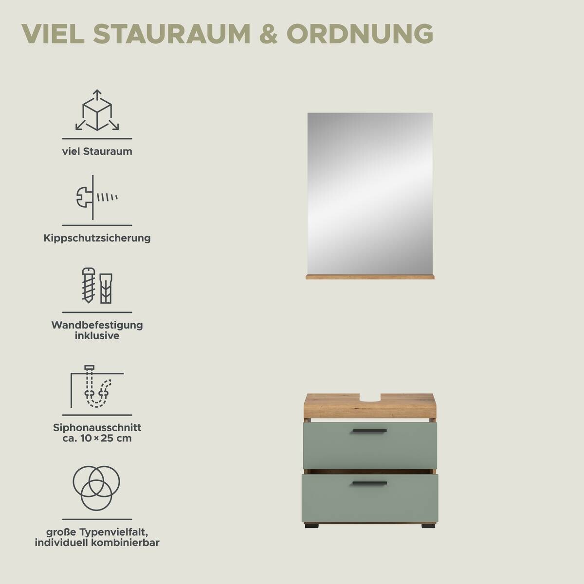 Badezimmer-Set Scout Eiche Artisan Nachbildung salbei Nachbildung B/H/T: ca. 60x191x37 cm