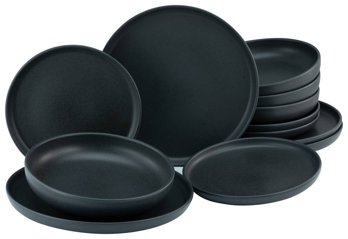 CreaTable Tafelservice Uno schwarz Steinzeug 12 tlg.