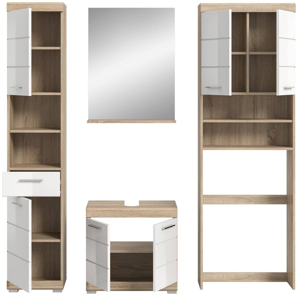 Badezimmer-Set Lambada Eiche Sonoma Nachbildung weiß Hochglanz B/H/T: ca. 190x191x34 cm