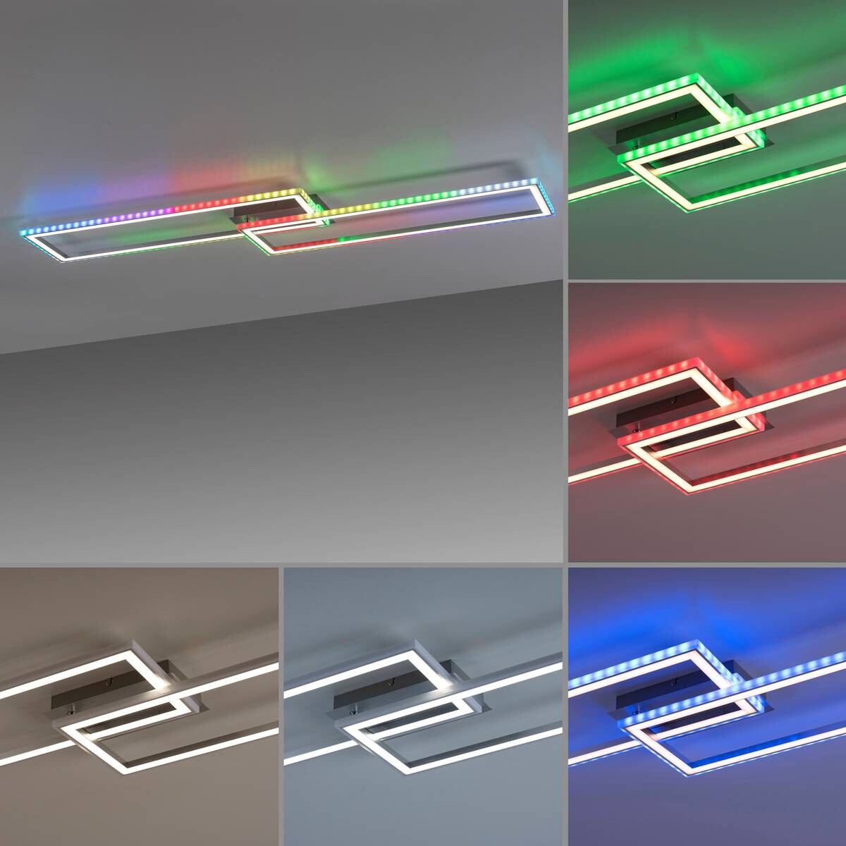 Just Light LED-Deckenleuchte FELIX60 14635-55 stahlfarbig weiß Kunststoff Stahl B/H/T: ca. 121x6,4x72 cm 2 Brennstellen