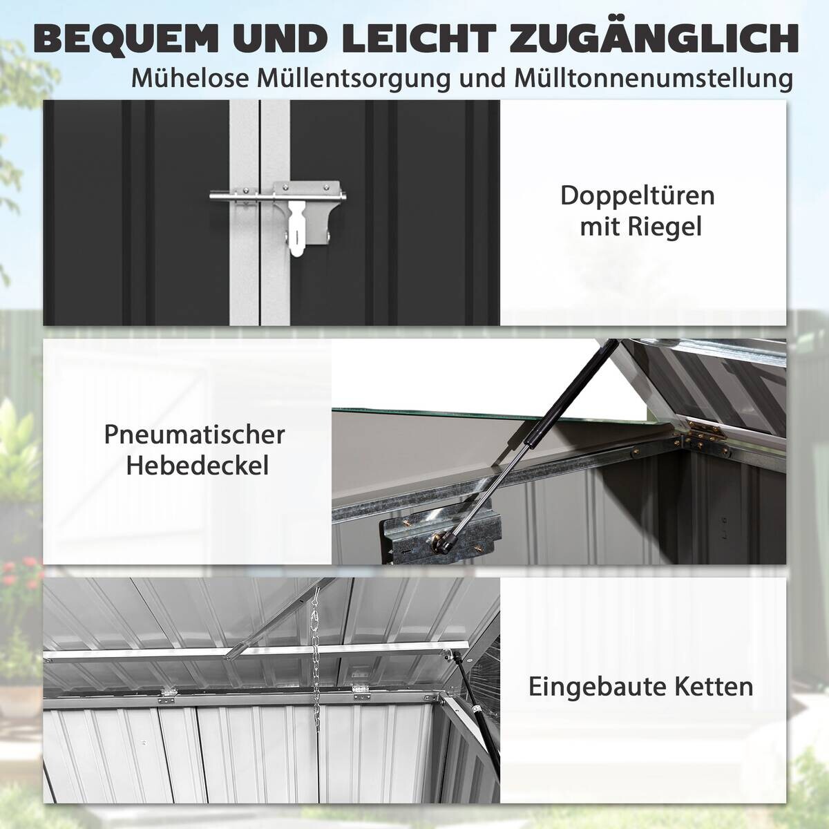Outsunny Mülltonnenbox dunkelgrau B/H/T/L: ca. 108x129,5x108x179,5 cm