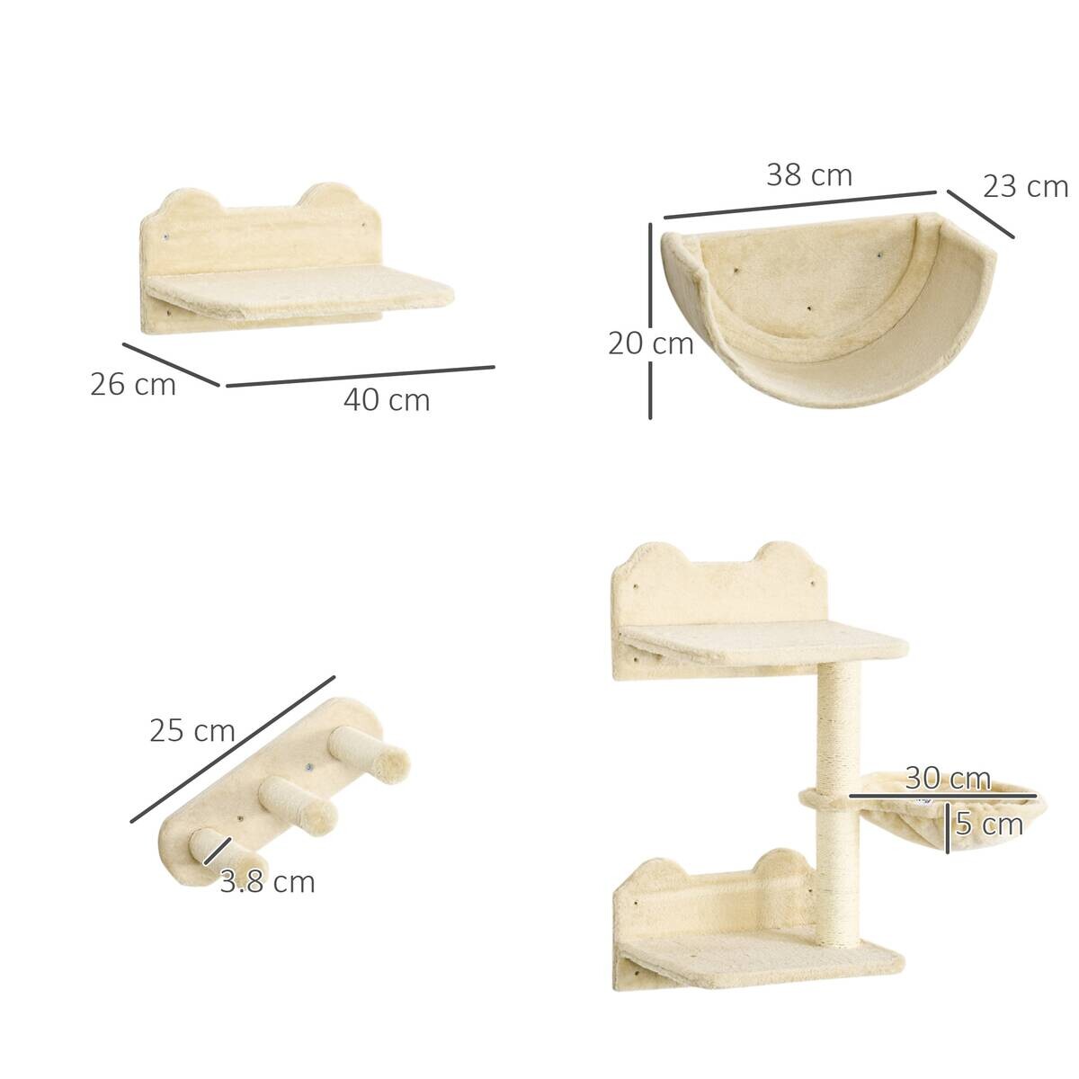 PawHut Katzen Kletterwand beige Polyester B/H/L: ca. 28x73x40 cm