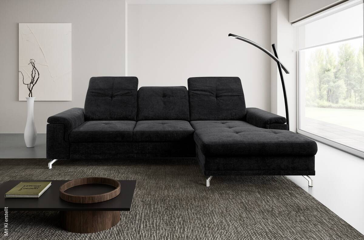 Ecksofa mit Bettfunktion und Bettkasten schwarz Microfaser B/H/T: ca. 270x104x170 cm