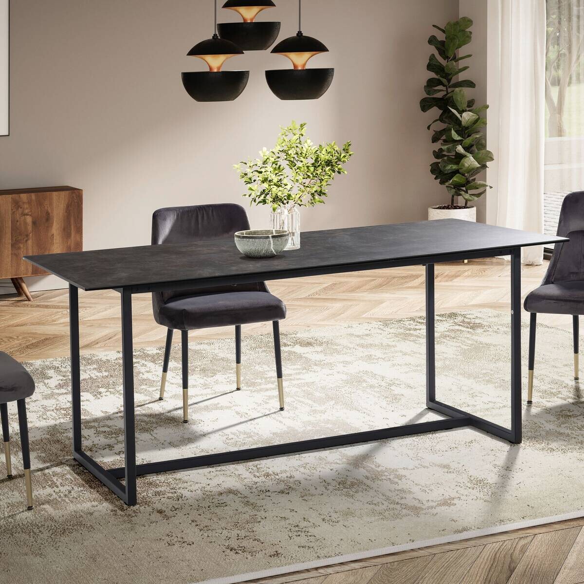 Esstisch schwarz Marmor Optik B/H/T: ca. 180x76x90 cm