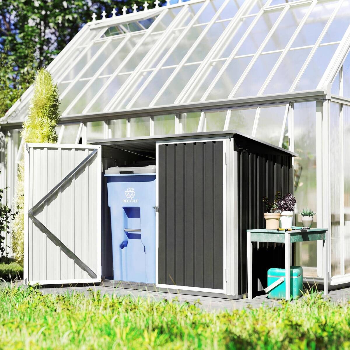 Outsunny Mülltonnenbox dunkelgrau B/H/T/L: ca. 108x129,5x108x179,5 cm