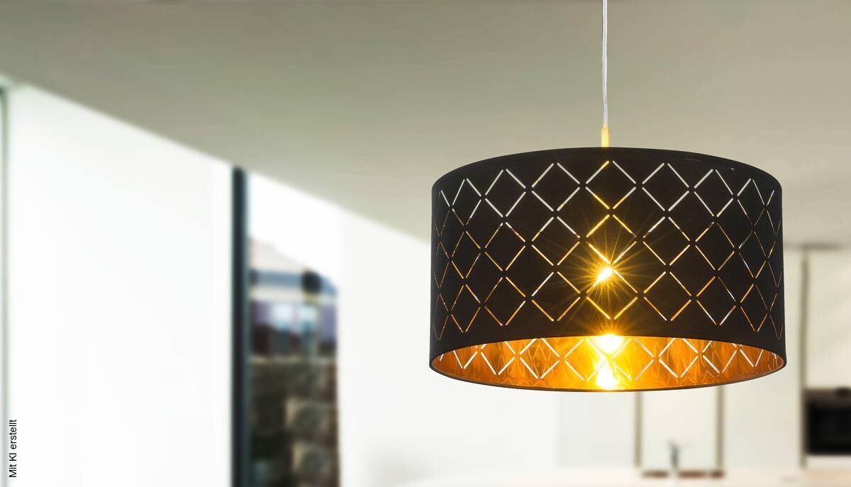 GLOBO Pendelleuchte Clarke nickel matt schwarz Stoff H/D: ca. 140x40 cm E27 1 Brennstellen