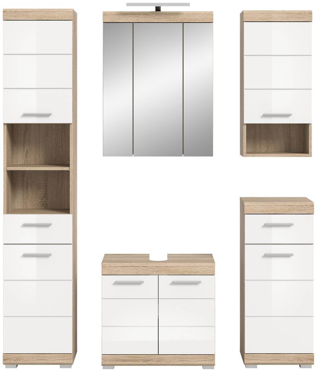 Badezimmer-Set Lambada Eiche Sonoma Nachbildung weiß Hochglanz B/H/T: ca. 164x191x34 cm