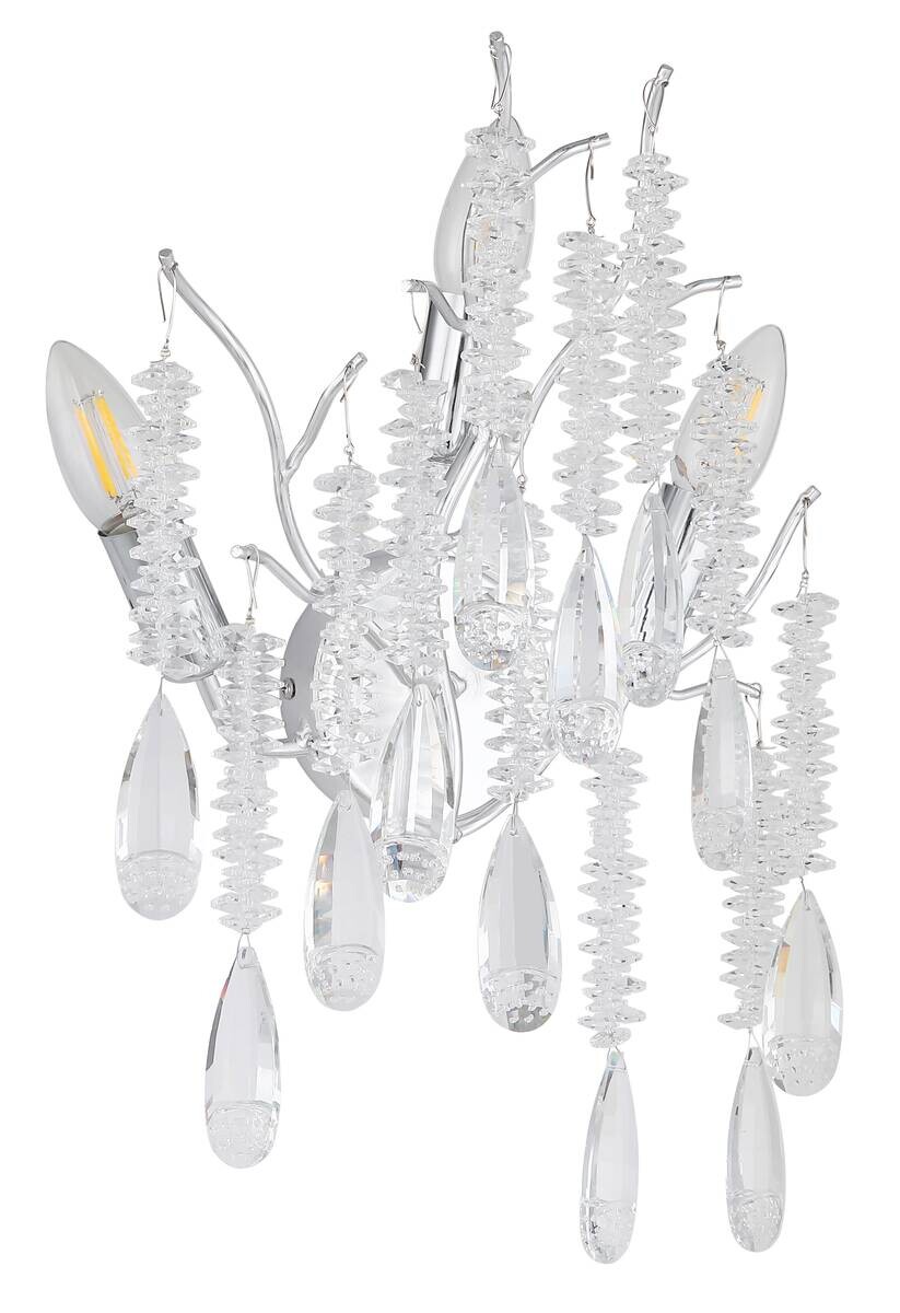 GLOBO Wandleuchte klar silber Glas Metall B/H/L: ca. 12x47x0,5 cm E14 3 Brennstellen