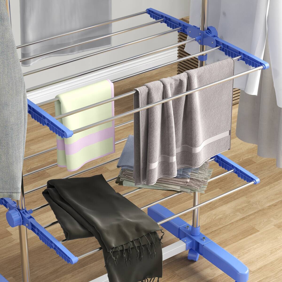 HOMCOM Wäscheständer blau Polypropylen B/H/L: ca. 55x142x172 cm