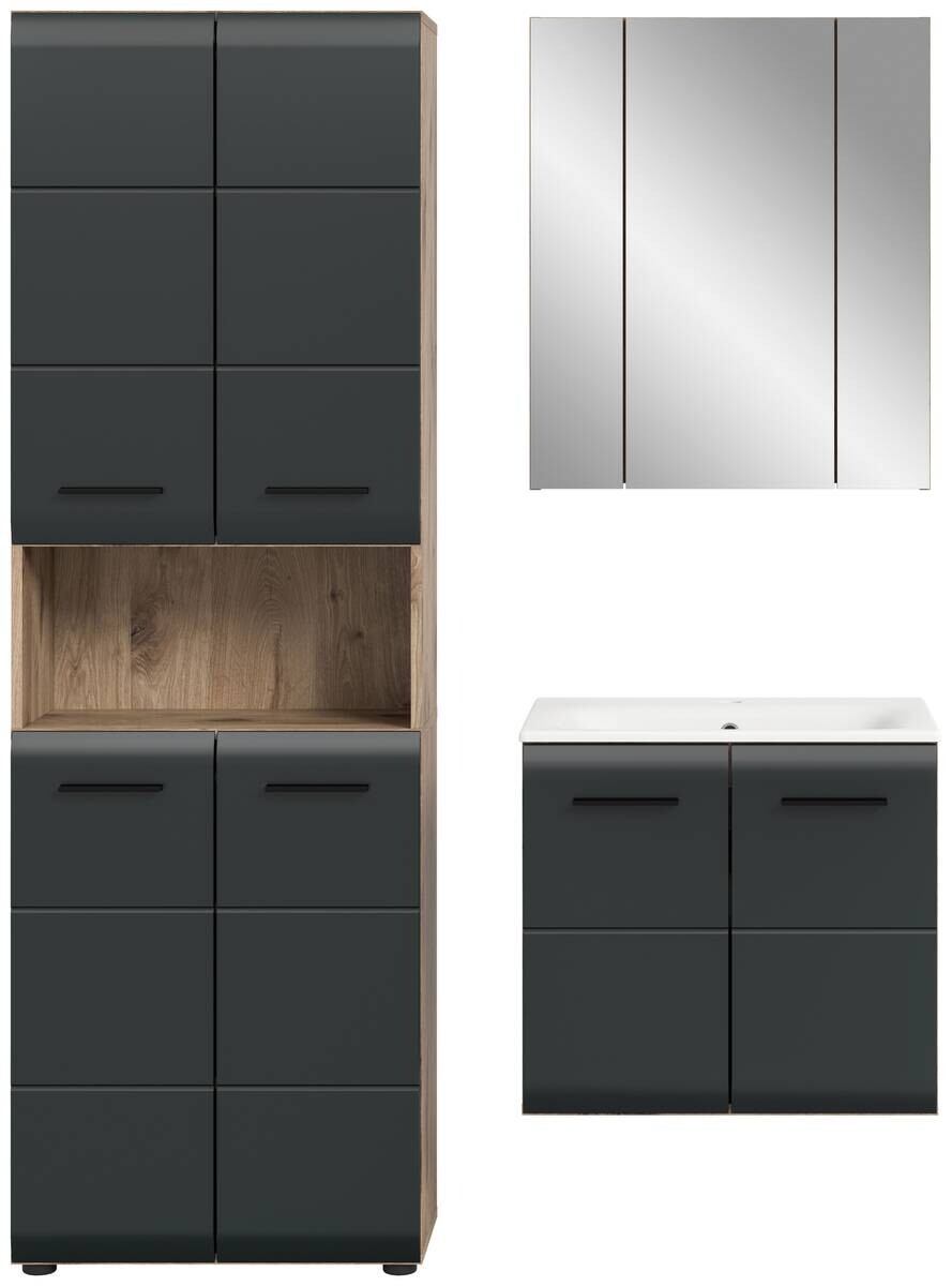 Badezimmer-Set Ice Nox Oak Nachbildung schwarz matt B/H/T: ca. 135x185x46 cm