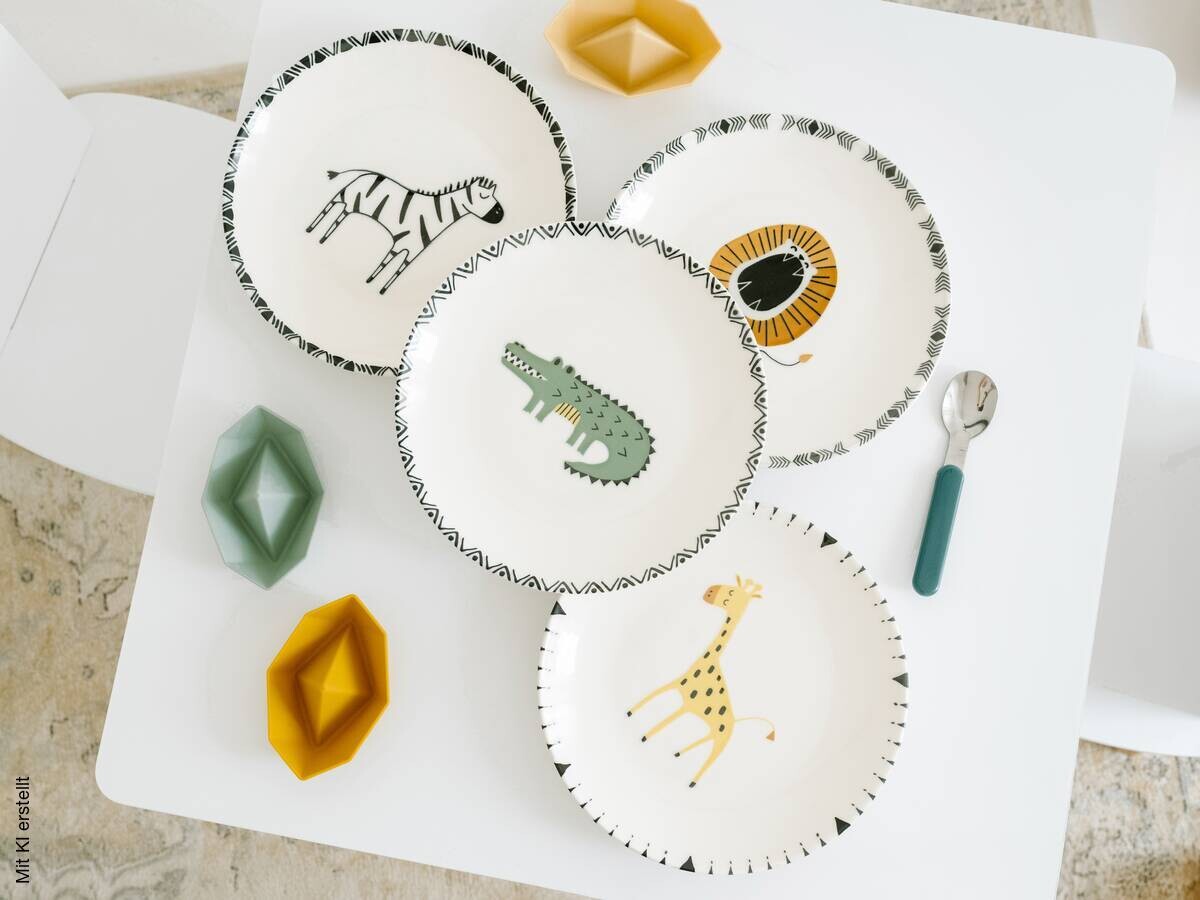 CreaTable Tellerset Safari mehrfarbig Steinzeug D: ca. 21 cm