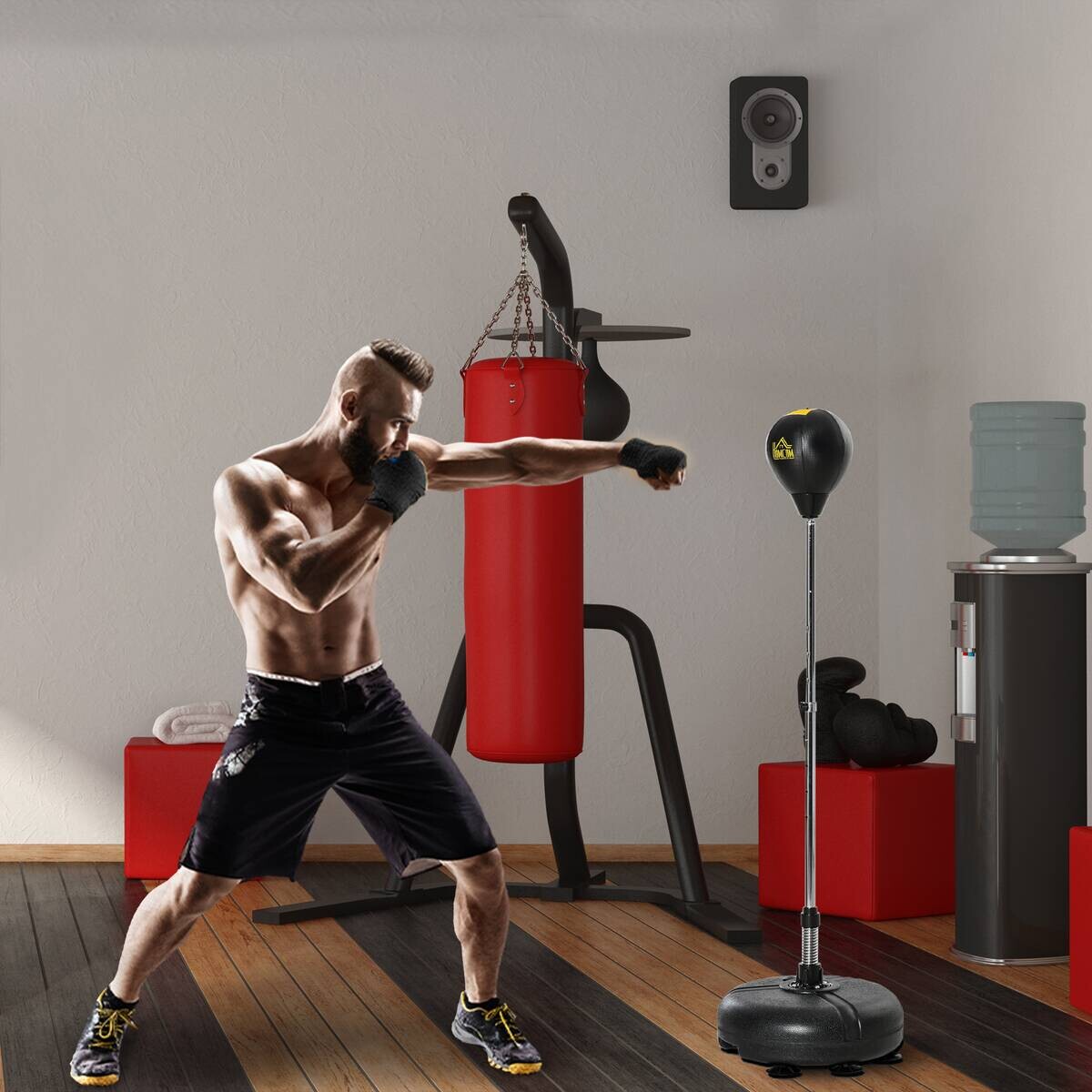 HOMCOM Punchingball Set schwarz Kunstleder B/H/L: ca. 45x151x45 cm