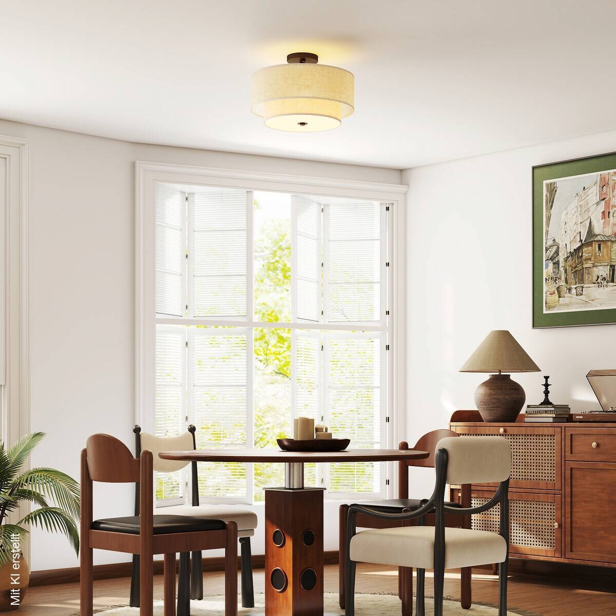 HOMCOM Deckenleuchte creme Metall Stoff B/H/L: ca. 40x26x40 cm E14 3 Brennstellen