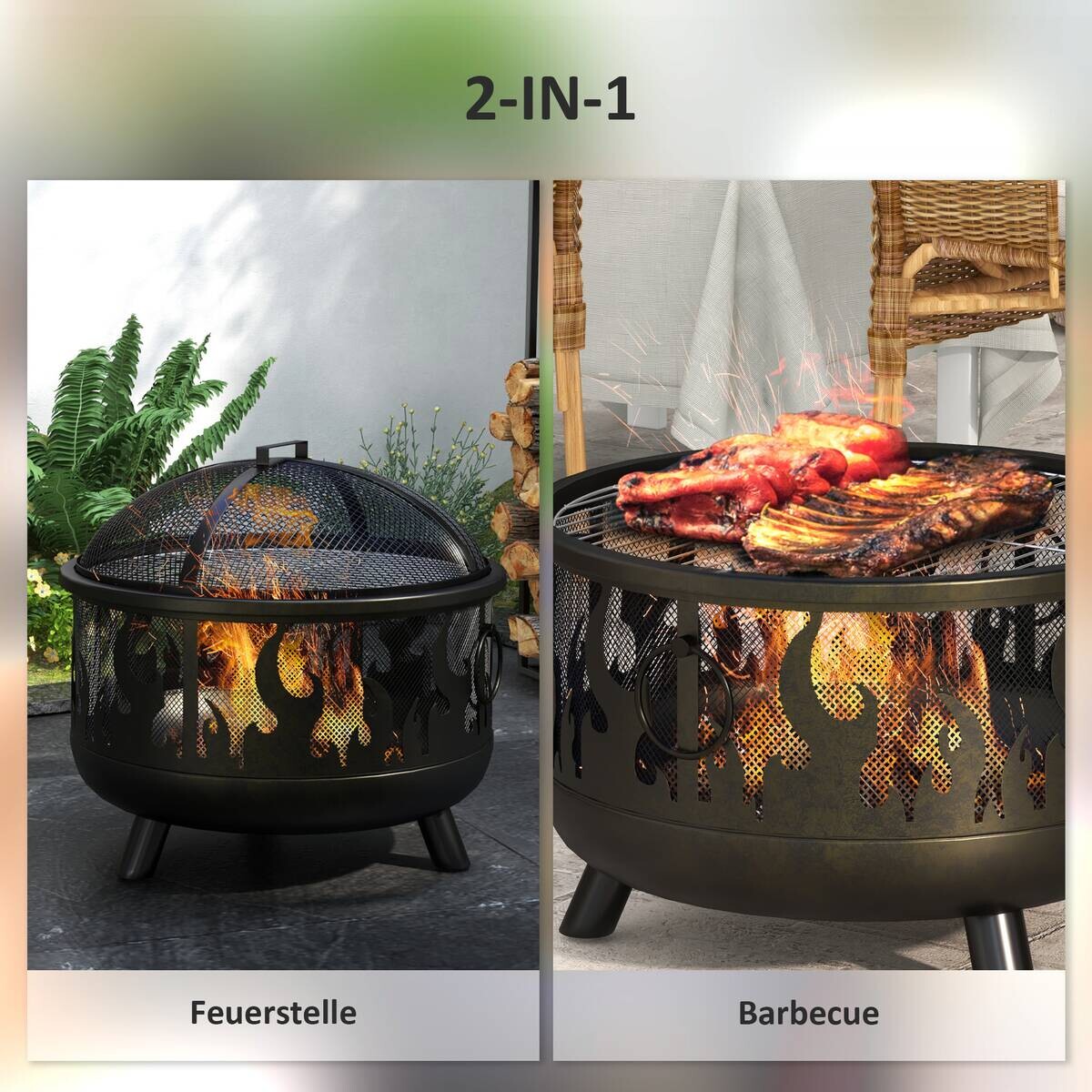 Outsunny Feuerschale schwarz Metall B/H/L: ca. 61x55x61 cm