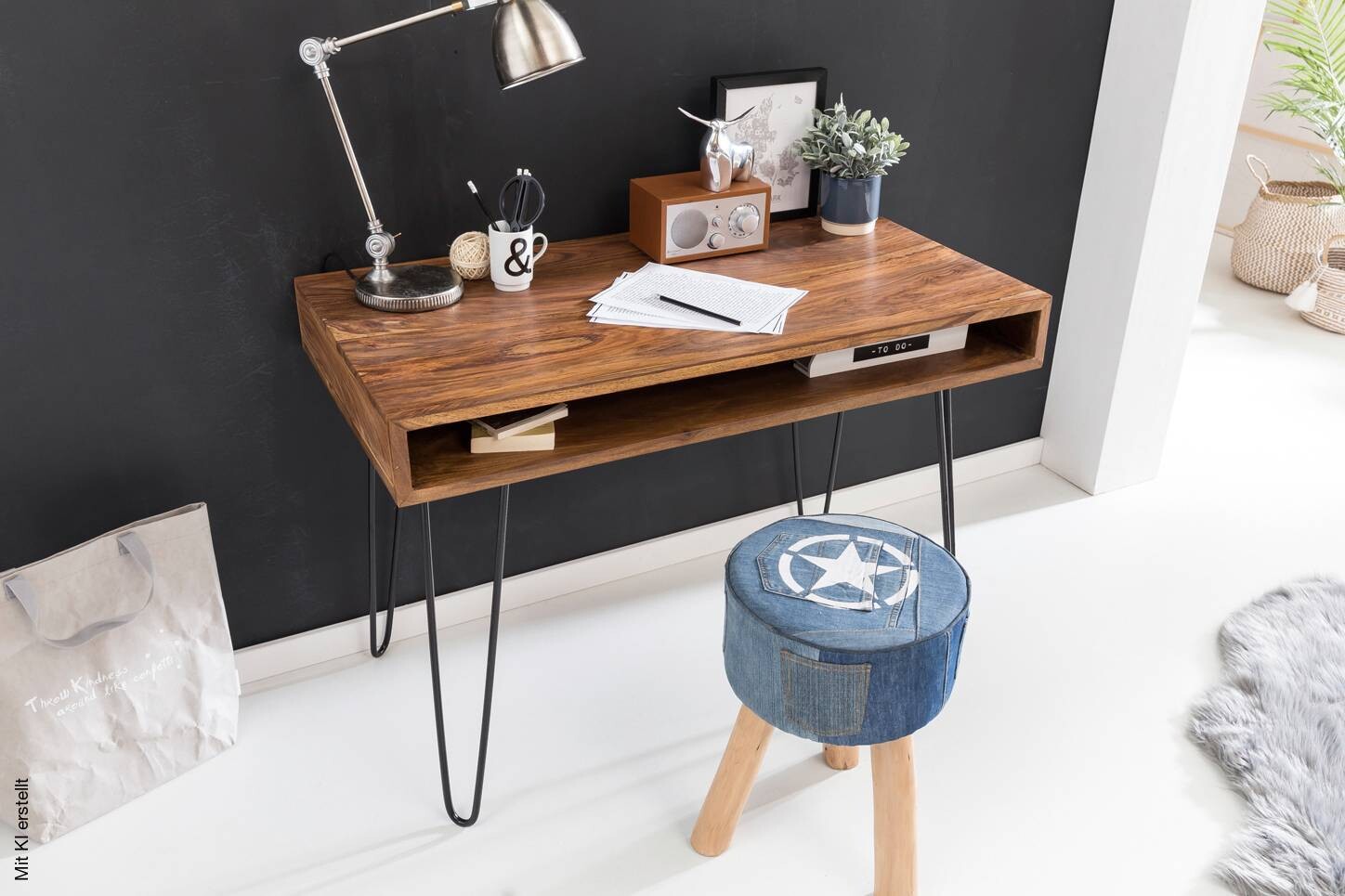 Schreibtisch natur schwarz matt B/H/T: ca. 110x76x60 cm