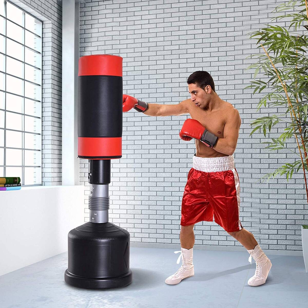 HOMCOM Standboxsack schwarz Kunstleder H/D: ca. 185x56 cm