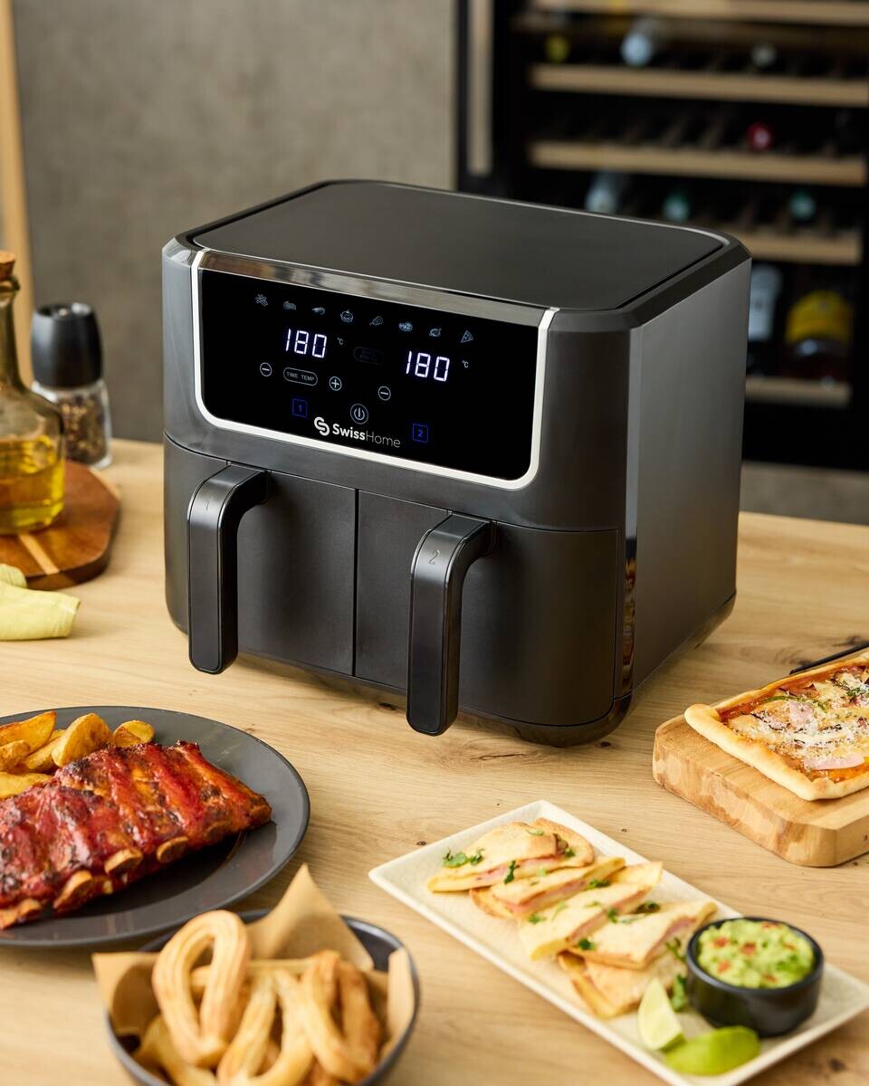 SWISS HOME Doppel-Heißluftfritteuse SH-6931 schwarz Kunststoff B/H/L: ca. 24x28x32 cm ca. 3 l