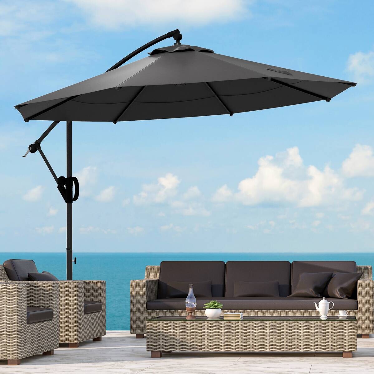 Outsunny Ampelschirm grau Metall B/H/L: ca. 293x260x293 cm