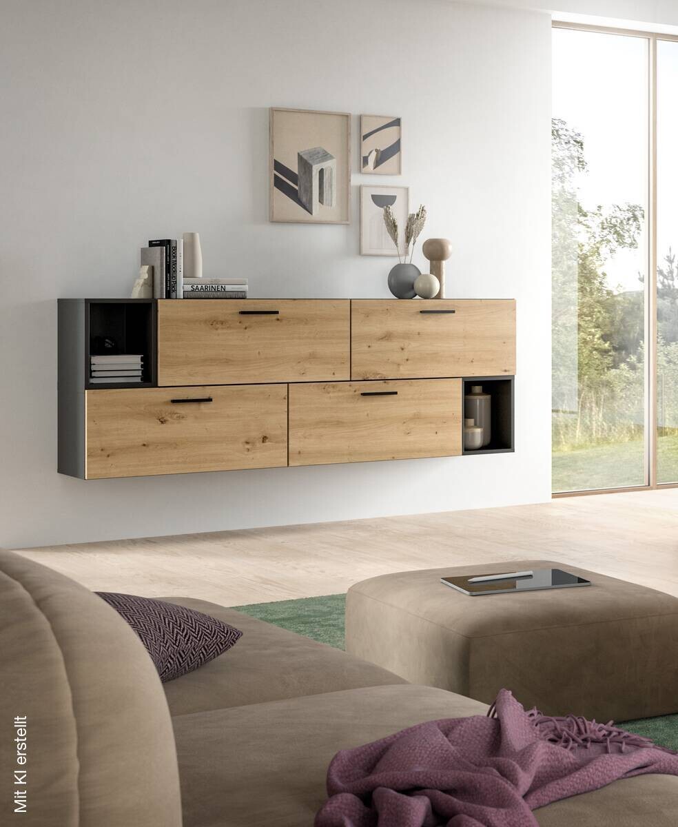Wohnwand-Set TheOne Eiche Artisan Nachbildung anthrazit B/H/T: ca. 75x32x34 cm