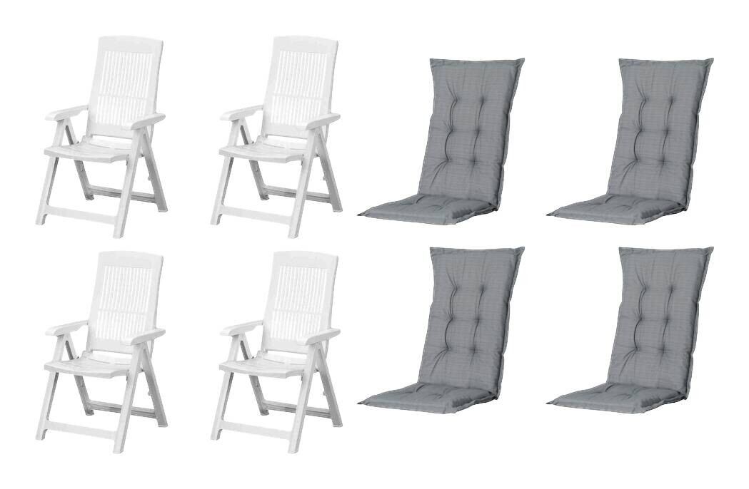 PROGARDEN,MADISON Klappsessel Set + Auflagen Tampa weiß Kunststoff B/H/L: ca. 61x109x60 cm
