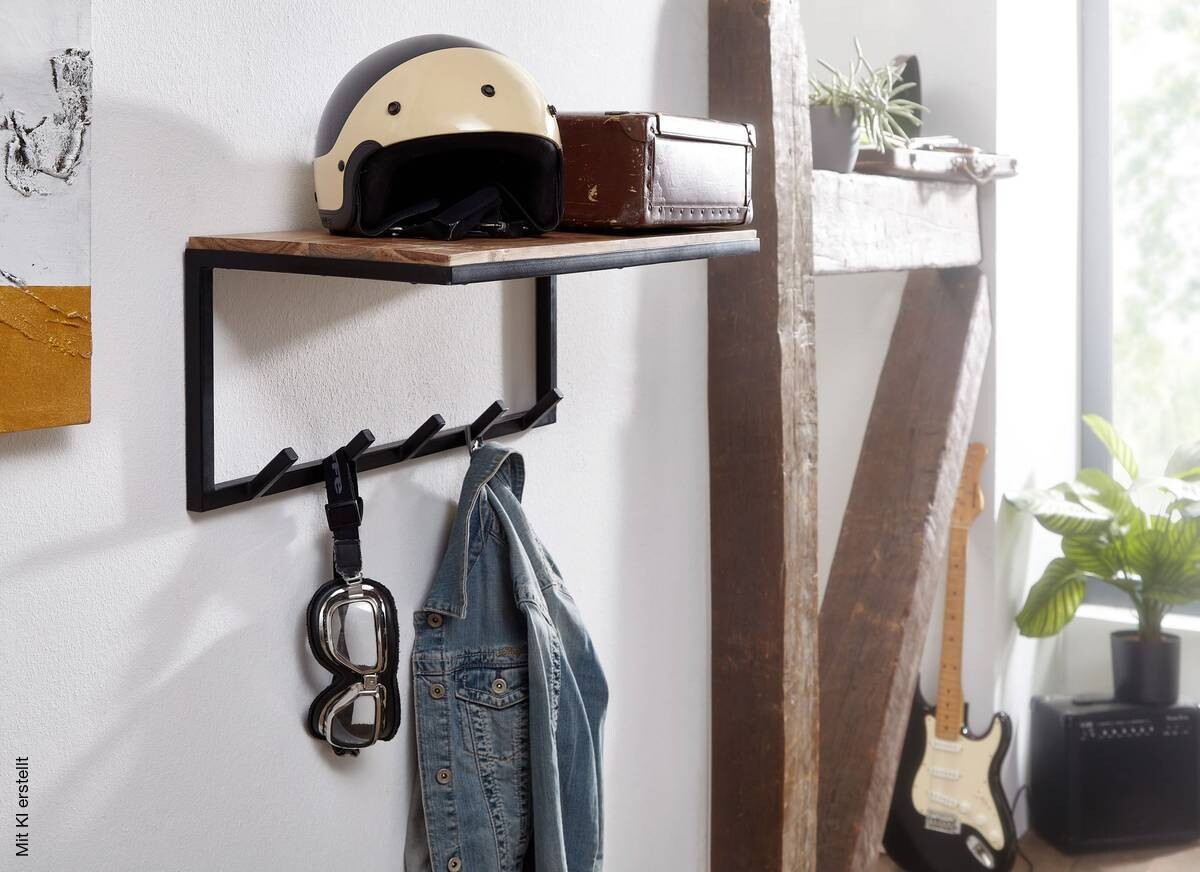 Wandgarderobe natur schwarz pulverbeschichtet B/H/T: ca. 70x27x30 cm
