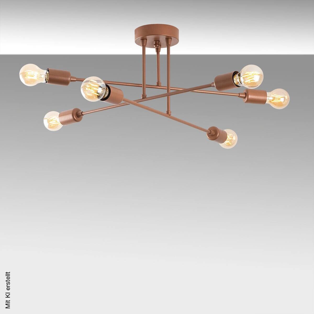 Opviq Deckenleuchte Fleur-1502 Kupfer B/H/T/L/D: ca. 66x27x66x66x66 cm E27 6 Brennstellen