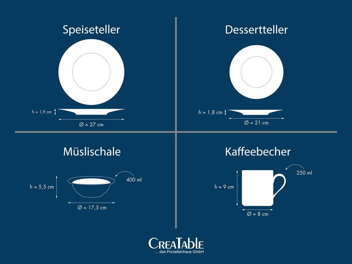 CreaTable Kombiservice Polo weiß Porzellan 16 tlg.