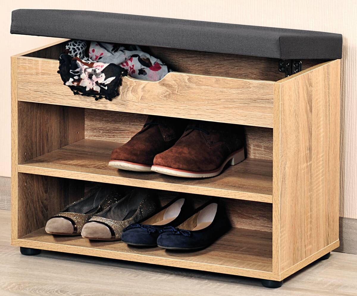 Kesper Schuhschrank mit Sitzkissen Eiche Spanplatte B/H/L: ca. 30x45x60 cm