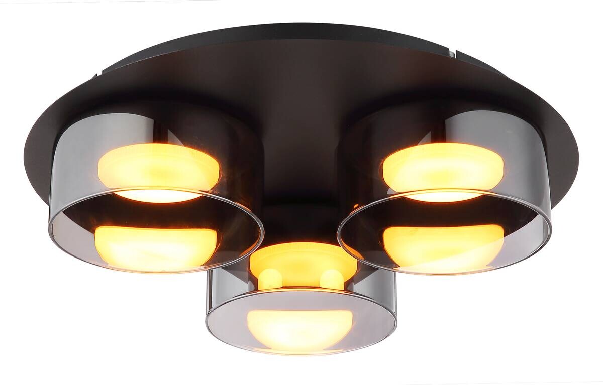 GLOBO Deckenleuchte schwarz Rauch Glas Metall Aluminium H/D: ca. 9x35 cm 3 Brennstellen