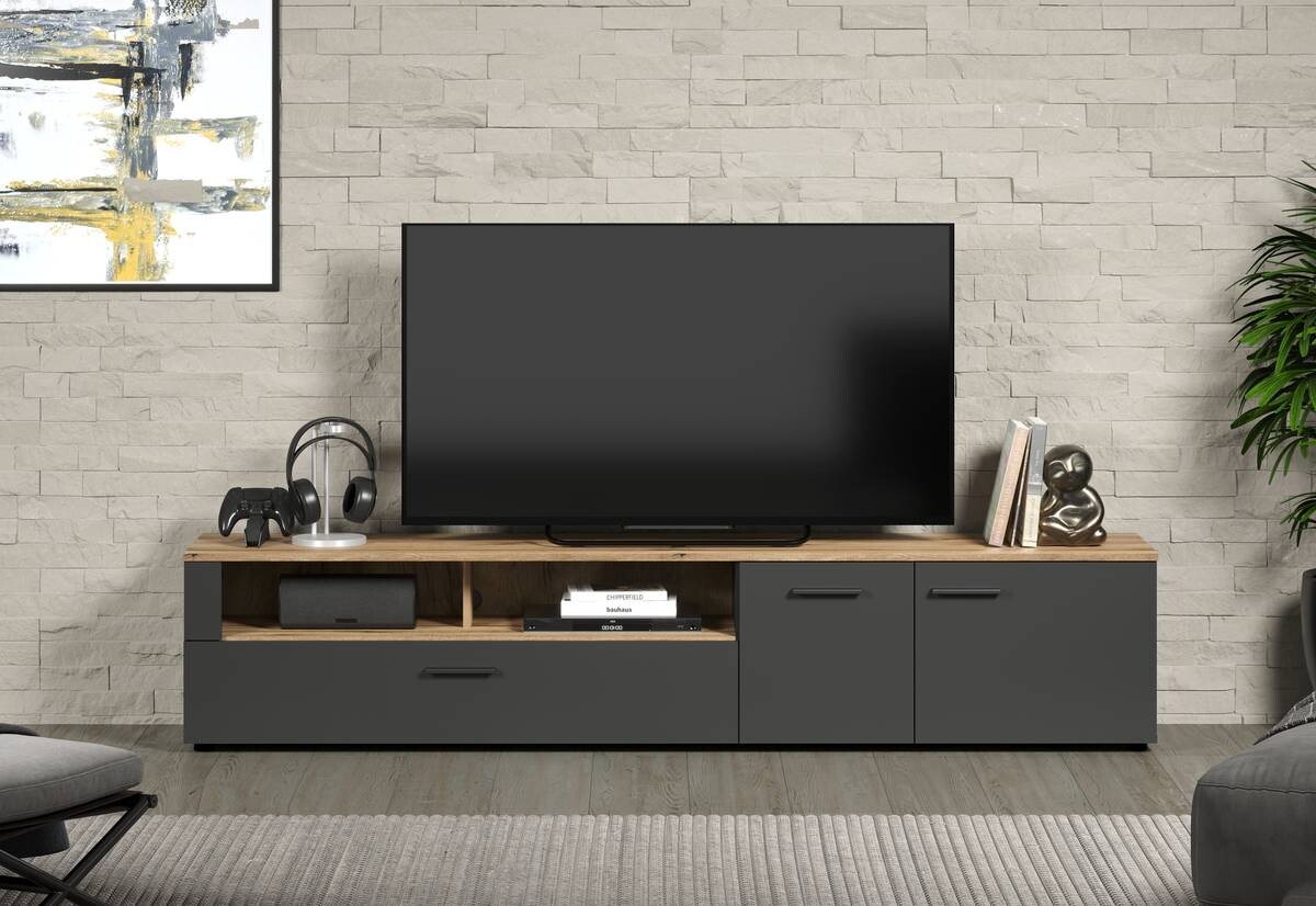 TV-Lowboard Esteban anthrazit Eiche Evoke Coast Nachbildung B/H/T: ca. 210x43x41 cm