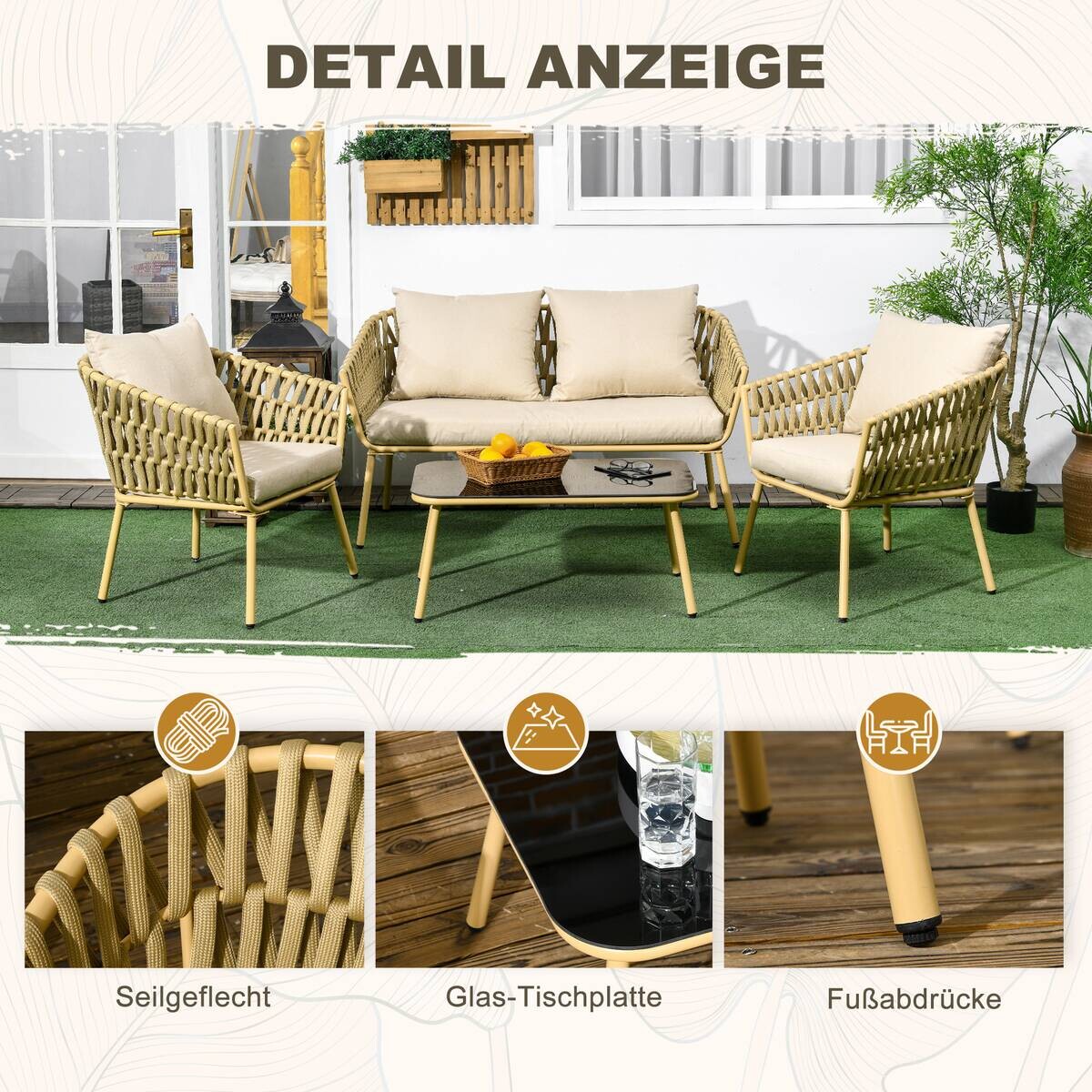 Outsunny Sitzgruppe khaki Polyester B/H/L: ca. 66x130x72 cm