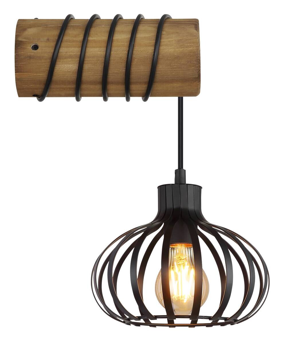 GLOBO Wandleuchte schwarz braun Metall Holz B/H: ca. 20x59 cm E27 1 Brennstellen