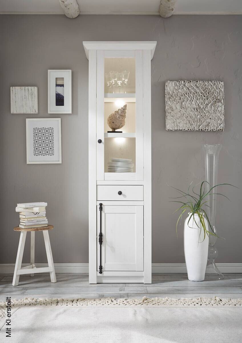 Vitrinenschrank Westerland weiß Pinie Nachbildung B/H/T: ca. 63x207x45 cm
