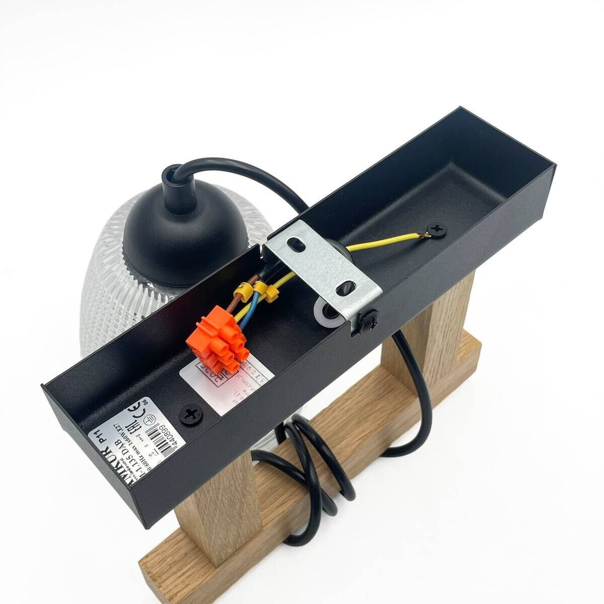 Lamkur Pendelleuchte Eiche Stahl B/H/L: ca. 20x89x20 cm E27 1 Brennstellen